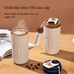 Cốc giữ nhiệt TC400 inox 316 cao cấp, bình giữ nhiệt nóng lạnh 6-12H không đổ mồ hôi, màn hình LED hiển thị nhiệt độ 8