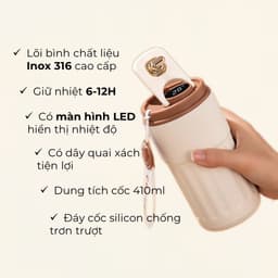 Cốc giữ nhiệt TC400 inox 316 cao cấp, bình giữ nhiệt nóng lạnh 6-12H không đổ mồ hôi, màn hình LED hiển thị nhiệt độ 5