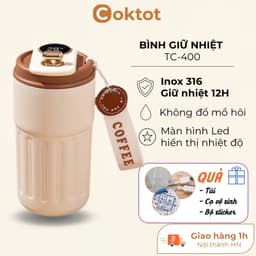 Cốc giữ nhiệt TC400 inox 316 cao cấp, bình giữ nhiệt nóng lạnh 6-12H không đổ mồ hôi, màn hình LED hiển thị nhiệt độ 1