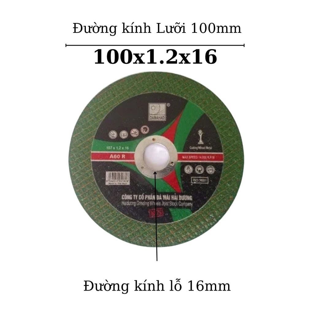 Đá cắt sắt, cắt inox Hải Dương xanh 100mm Hộp 25 viên- Hàng Công ty