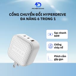 Củ sạc nhanh nhiều cổng Hyperjuice GaN 66W Type-C USB-A màu trắng 1