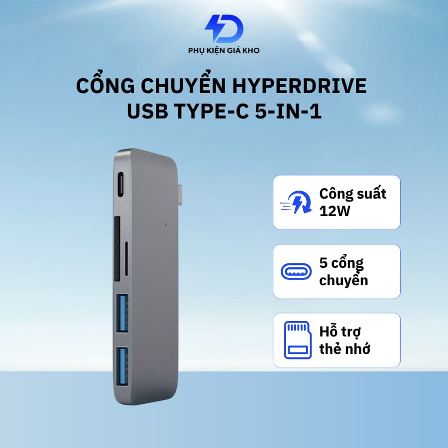 Cổng chuyển HyperDrive HDMI 4K USB Type-C hỗ trợ sạc nhanh 5 trong 1