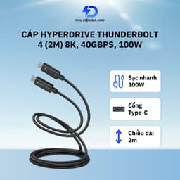 Cáp sạc nhanh type c to type c HyperDrive Thunderbolt 4 2M 8K 40Gbps công suất 100W 1