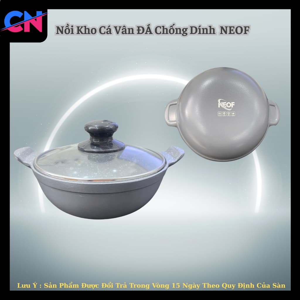 Thố Kho Cá Nhôm Đúc Nguyên Khối Phủ Men Chống Dính NOEF 16cm Cao Cấp-Thố Kho Cá Thịt Vân Đá