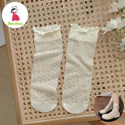 Set 5 Đôi Tất Siêu Mỏng Thoáng Khí Cổ Bèo Lolita Màu Trắng Kem TT69 8