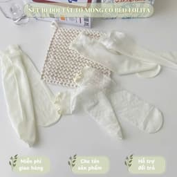 Set 5 Đôi Tất Siêu Mỏng Thoáng Khí Cổ Bèo Lolita Màu Trắng Kem TT69 2