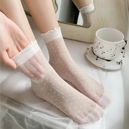 Set 5 Đôi Tất Siêu Mỏng Thoáng Khí Cổ Bèo Lolita Màu Trắng Kem TT69 3