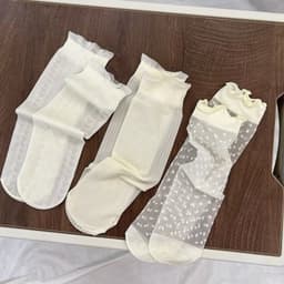 Set 5 Đôi Tất Siêu Mỏng Thoáng Khí Cổ Bèo Lolita Màu Trắng Kem TT69 9