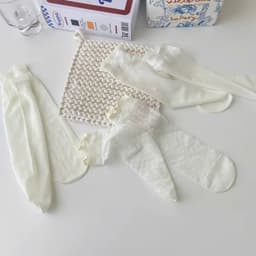 Set 5 Đôi Tất Siêu Mỏng Thoáng Khí Cổ Bèo Lolita Màu Trắng Kem TT69 7