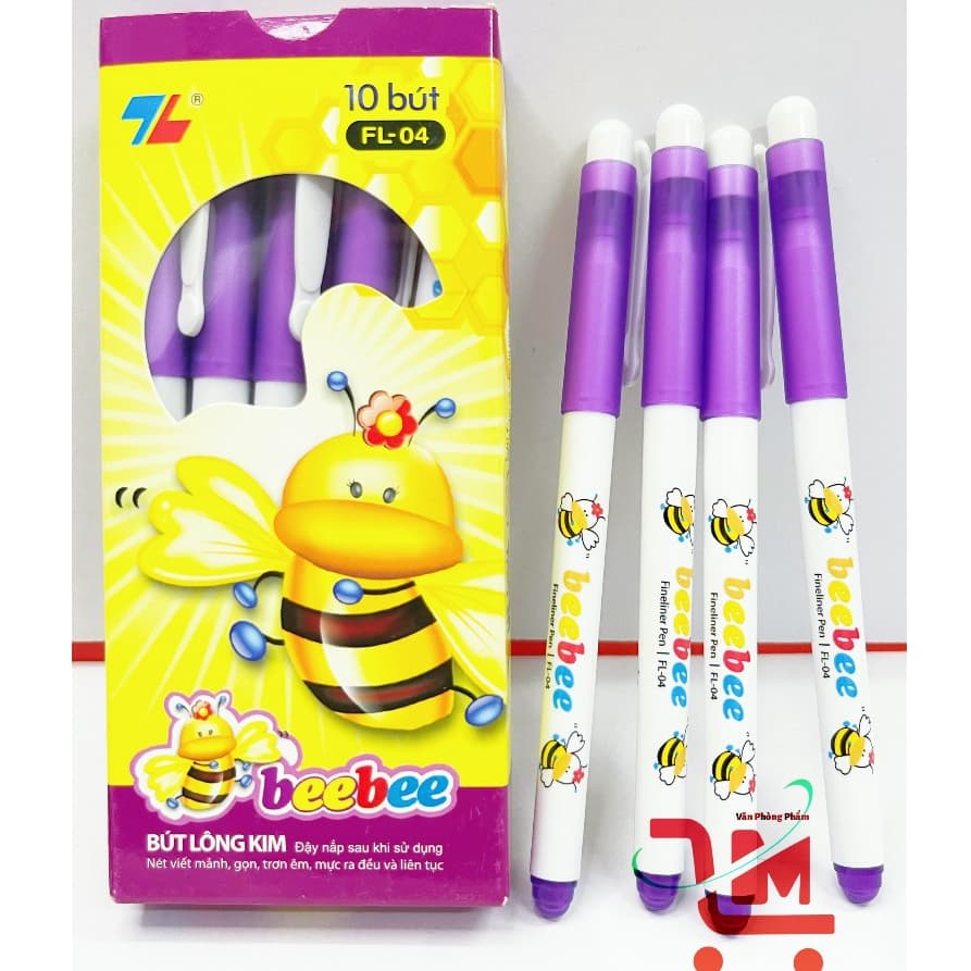 Hộp 10 Cây Bút Lông Kim THIÊN LONG BEEBEE FL04 0.3mm Hình Con Ong Ngộ Nghĩnh, Dành Cho Học Sinh Cấp 1