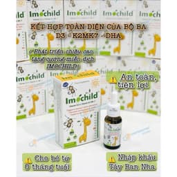 Imochild D3K2 bổ sung vitamin D3, K2-MK7 và DHA, hỗ trợ bé phát triển chiều cao và trí não-Nhập khẩu Tây Ban Nha 1
