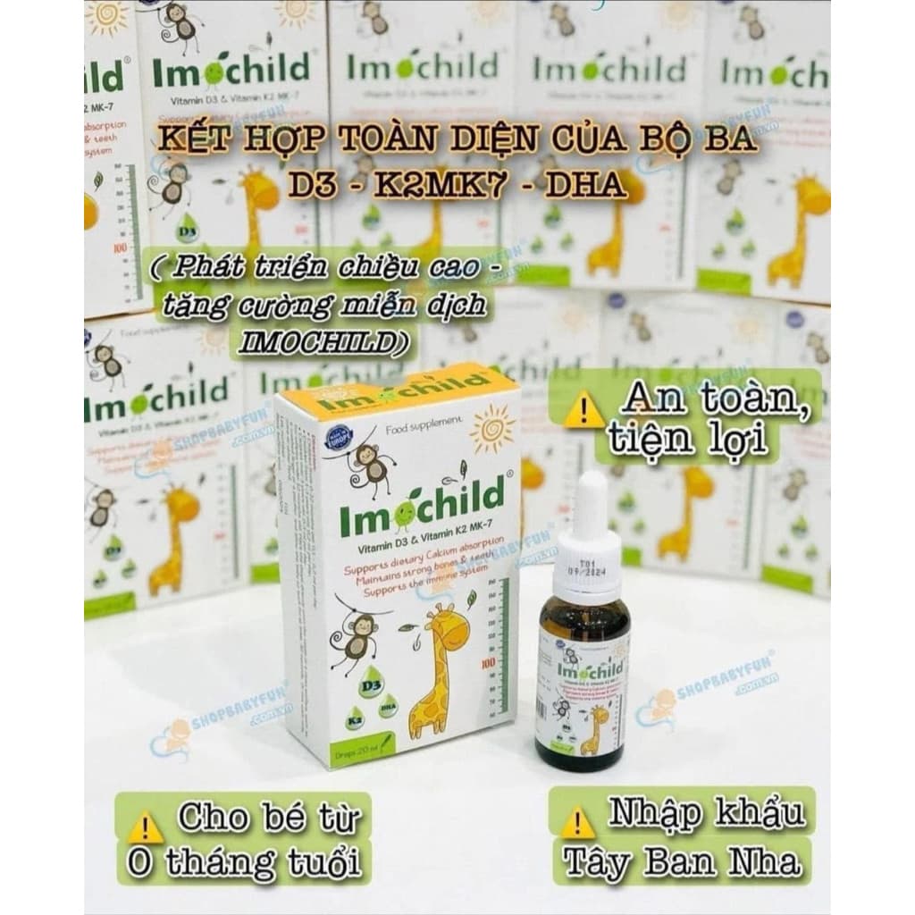 Imochild D3K2 bổ sung vitamin D3, K2-MK7 và DHA, hỗ trợ bé phát triển chiều cao và trí não-Nhập khẩu Tây Ban Nha
