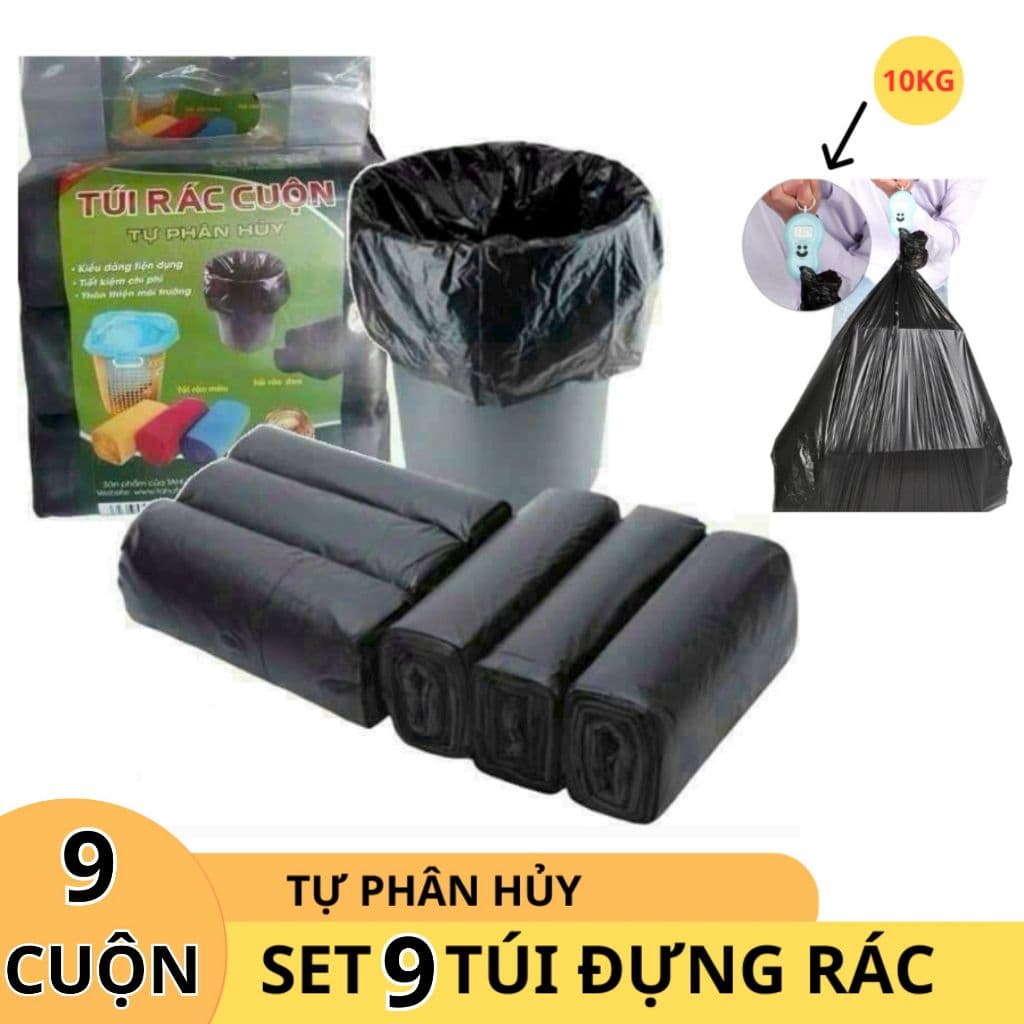 [Hot] Combo 9 Cuộn Túi Đựng Rác Siêu Dai Bảo vệ Môi Trường, Túi Đen Đựng Rác Tự Phân Hủy baby love