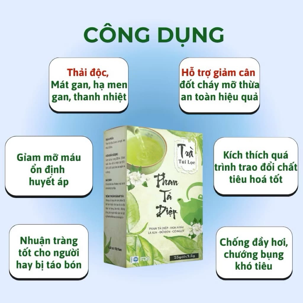 Trà thải độc ruột Phan Tả Diệp Hộp 25 Túi Lọc Hỗ Trợ Giảm Cân, Nhuận Tràng, Thanh Lọc Cơ Thể