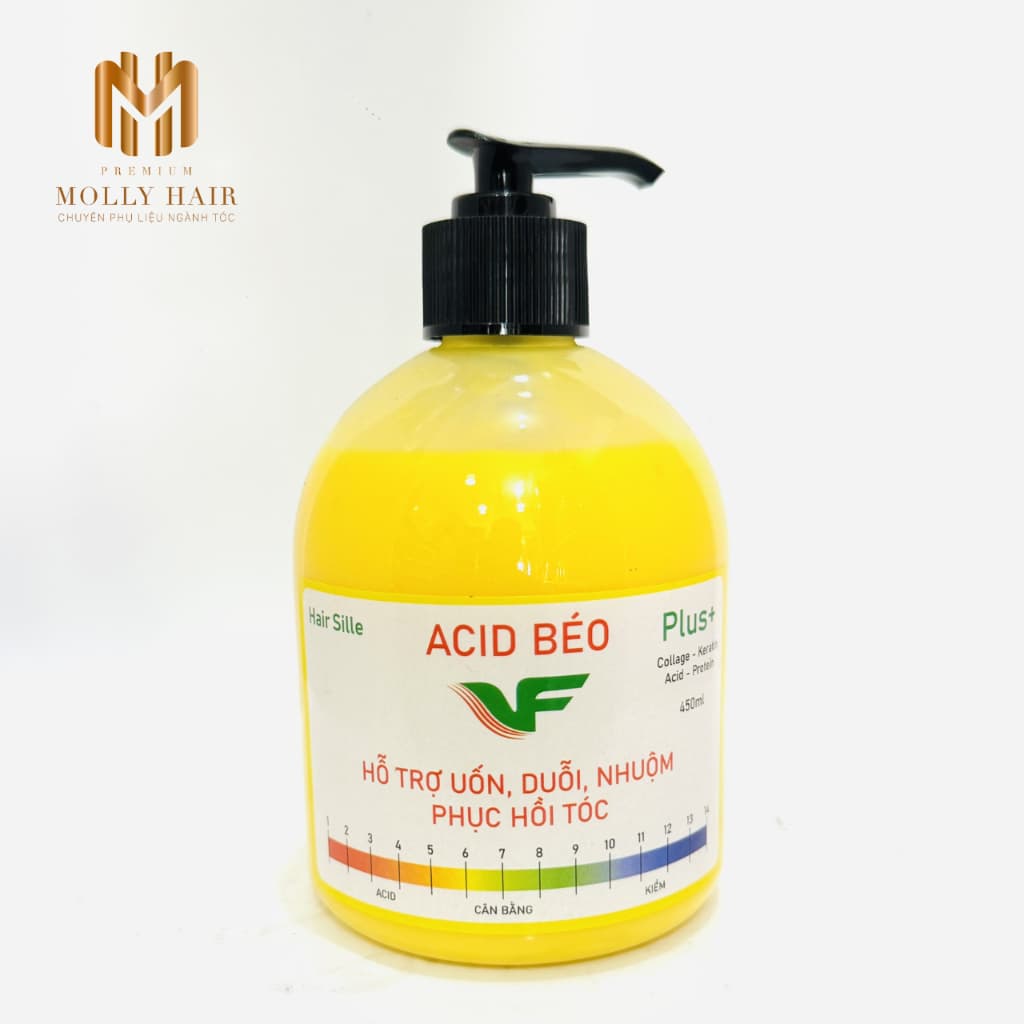 Acid Béo Plus+ MOLLYHAIR, Sử Dụng Cho Mọi Loại Tóc Điều Chỉnh Độ PH Trong Quá Trình Uốn Duỗi Nhuộm 450ml