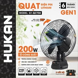 Thân Quạt HUKAN G1-BPF08BS | 21V- Cánh Quạt 8 INCH |  Góc Gập Lên Xuống 90° | Quạt Làm Mát Di Động Nhỏ Gọn, Tiện Lợi 8