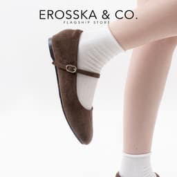 [EROSSKA] - Giày búp bê nữ quai ngang phối khóa basic cao 1cm màu nâu đậm - EL094 2