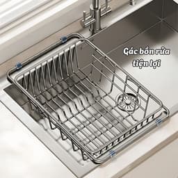 Rổ Inox Gác Bồn Rửa Bát Đa Năng Bepcuatom, Rổ Rửa Rau Ráo Nước, Giá Để Bát Gác Bồn Rửa Có Thể Kéo Dài Thu Gọn Tiện Lợi 7