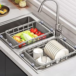 Rổ Gác Bồn Rửa Bát Đa Năng OMI Chất Liệu Inox 304, Rổ Rửa Rau, Giá Để Bát Gác Bồn Rửa Có Thể Kéo Dài Thu Gọn Tiện Lợi 9