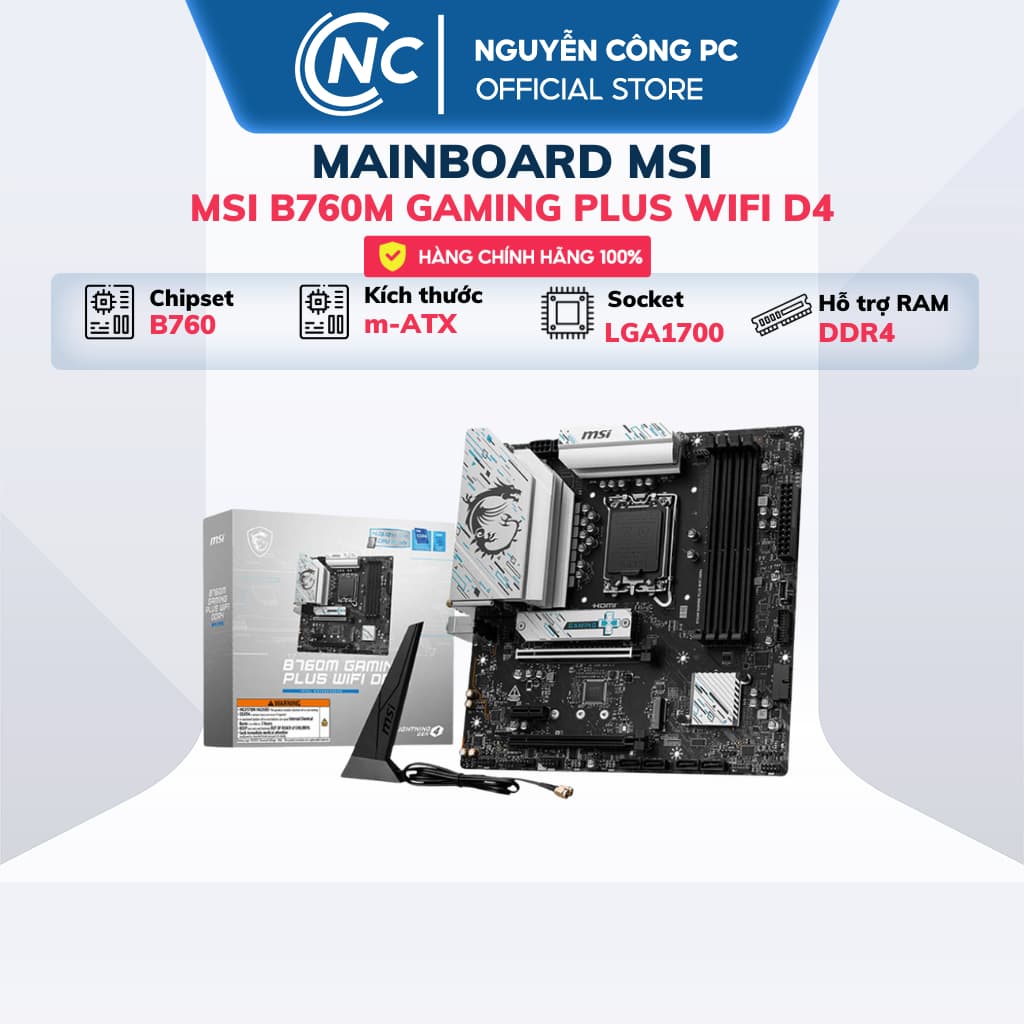 Mainboard MSI B760M Gaming Plus WIFI D4/D5 cho chip Intel (LGA1700 / MATX / 4 khe DDR4) - BH chính hãng 3 năm