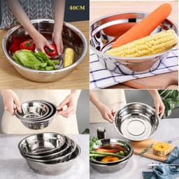 Thau inox đa năng inox 304 - Chậu inox cao cấp dày dặn có viền cầm tay đường kính 18-32cm rửa trái cây làm nồi nấu 5