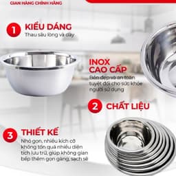 Thau inox đa năng inox 304 - Chậu inox cao cấp dày dặn có viền cầm tay đường kính 18-32cm rửa trái cây làm nồi nấu 3