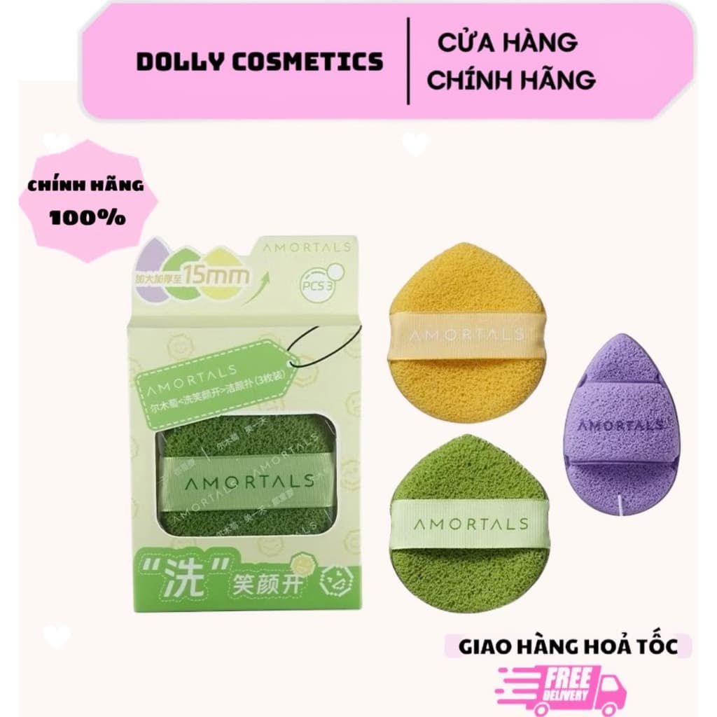 Bông Mút Rửa Mặt Bọt Biển AMORTALS 1 Miếng - 3 Miếng, Bông Rửa mặt Bọt Biển AMORTALS Tạo bọt, làm sạch da mặt