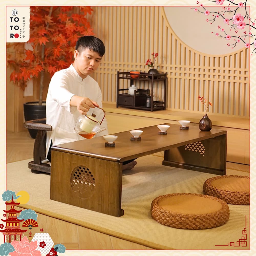 Bàn ZATAKU Kiểu Nhật Gỗ Tăm Tre Cao Cấp, Bàn Trà Ngồi Bệt Gấp Gọn TOTOROHOUSE