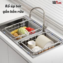Rổ Inox Gác Bồn Rửa Bát Đa Năng Bepcuatom, Rổ Rửa Rau Ráo Nước, Giá Để Bát Gác Bồn Rửa Có Thể Kéo Dài Thu Gọn Tiện Lợi 1