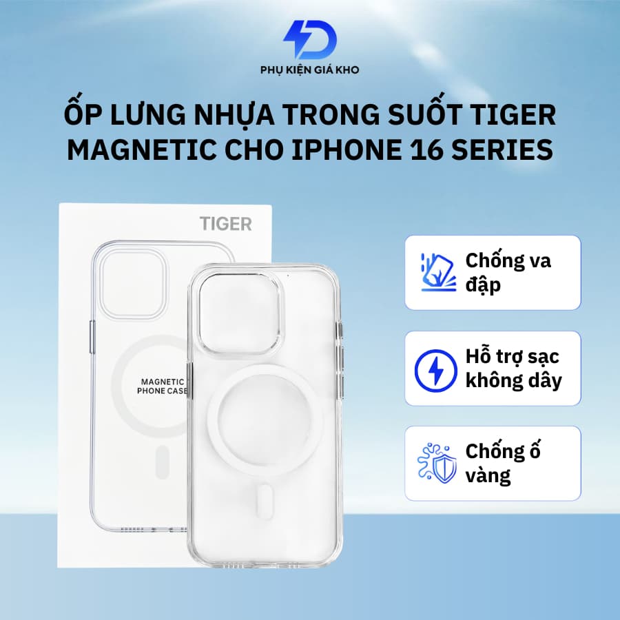 Ốp lưng nhựa trong suốt Tiger Magnetic Phone Case cho iPhone 16/plus/pro/promax