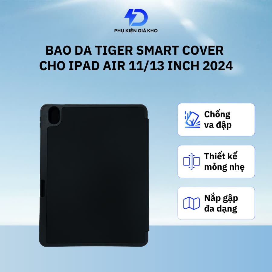 Bao da Tiger Smart Cover cho iPad Air 11 inch/ 13 inch 2024 - màu đen