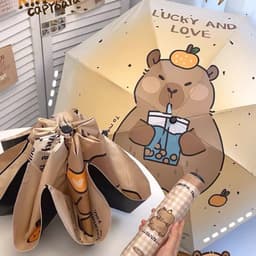 Ô Gấp Gọn Hình Capy bara Chuột Nâu Dễ Thương -🌸FREESHIP🌸 Ô Gấp Gọn Tiện Lợi Chống Nước 3