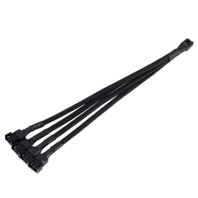 Cáp chia 4 chân 4 pin  fan 12V PWM bọc lưới màu đen 26,5cm