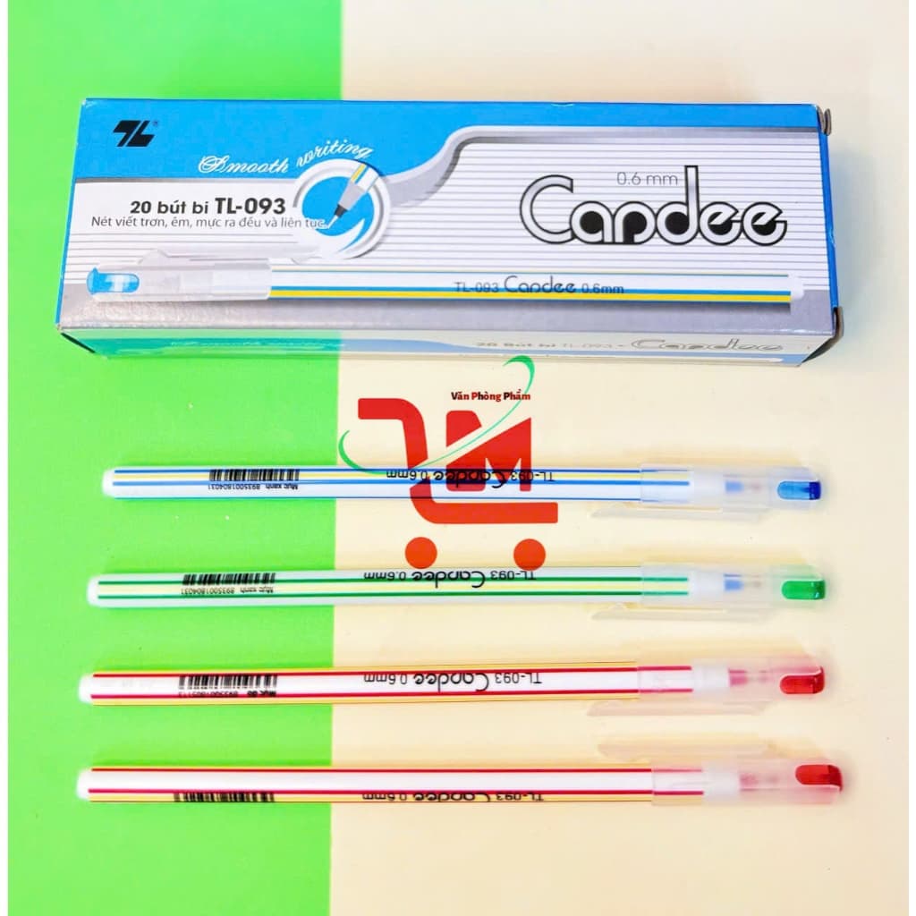 Hộp 20 Cây Bút Bi Nến Thiên Long TL093 Ngòi 0.6MM,Mực Xanh, Đỏ, Màu Mực Đậm, Nét Đều, Ngòi Êm/Hàng Thiên Long Chính Hãng