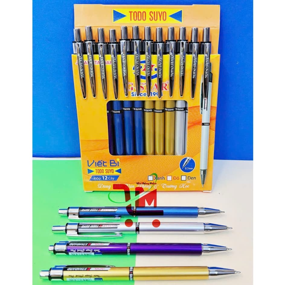 Vỉ 12 Cây Bút Bi TODOSUYO Mực Xanh Ngòi 0.7MM, Sản Xuất Theo Tiêu Chuẩn Nhật Bản/Bút Bi GSTAR Màu Mực Đậm, Ngòi Êm