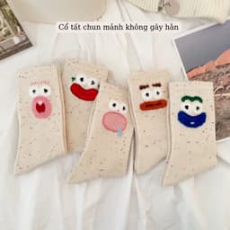 Set 5 Đôi Tất Cao Cổ Nữ Họa Tiết Biểu Cảm Phong Cách Dễ Thương Màu Muối Tiêu TT71 7