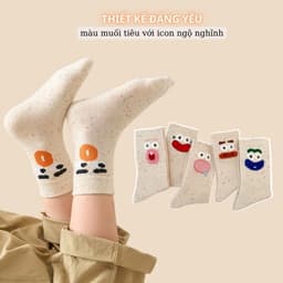 Set 5 Đôi Tất Cao Cổ Nữ Họa Tiết Biểu Cảm Phong Cách Dễ Thương Màu Muối Tiêu TT71 8