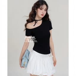 (XẢ KHO) Áo Thun Ôm Lệch Vai mặc 2 kiểu Thiết Kế Kèm Dây Cotton mịn Justdun A2A 3