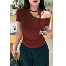 (XẢ KHO) Áo Thun Ôm Lệch Vai mặc 2 kiểu Thiết Kế Kèm Dây Cotton mịn Justdun A2A 4