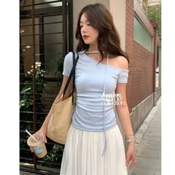(XẢ KHO) Áo Thun Ôm Lệch Vai mặc 2 kiểu Thiết Kế Kèm Dây Cotton mịn Justdun A2A 8