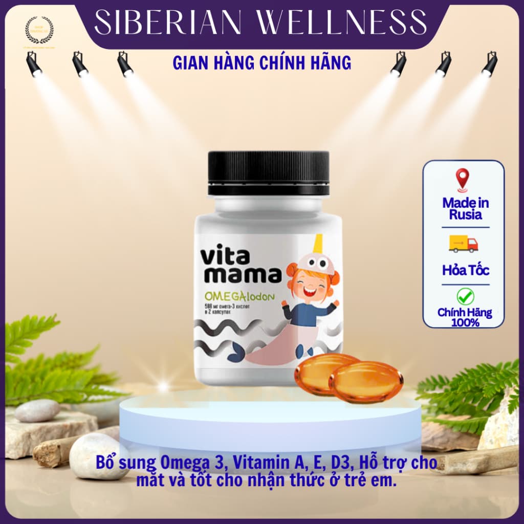Thực phẩm VitaMama Siberian Omega-3, bổ sung dinh dưỡng, tác dụng tốt cho mắt và não bộ trẻ, Hộp 90v