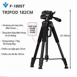 Tripod Điện Thoại Kiêm Chân Máy Ảnh F-180ST - Quay 360 Độ Chắc Chắn, Dùng Để Quay Phim Chụp Ảnh - Chiều Cao 55-180cm 1