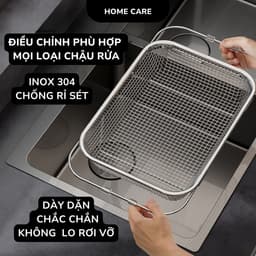 Rổ Lưới Inox Gác Bồn Rửa Bát, Rổ Rửa Rau Củ Quả Úp Chén Đĩa Ráo Nước Có Thể Thu Gọn Đa Năng G9 3