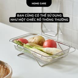 Rổ Lưới Inox Gác Bồn Rửa Bát, Rổ Rửa Rau Củ Quả Úp Chén Đĩa Ráo Nước Có Thể Thu Gọn Đa Năng G9 7
