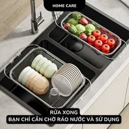 Rổ Lưới Inox Gác Bồn Rửa Bát, Rổ Rửa Rau Củ Quả Úp Chén Đĩa Ráo Nước Có Thể Thu Gọn Đa Năng G9 5