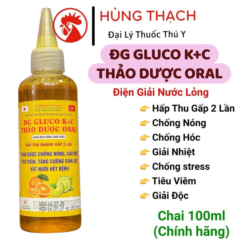 ĐG GLUCO K+C thảo dược 100ml tăng sức khoẻ, phục hồi và giải nhiệt, chống nóng, mát gà, điện giải