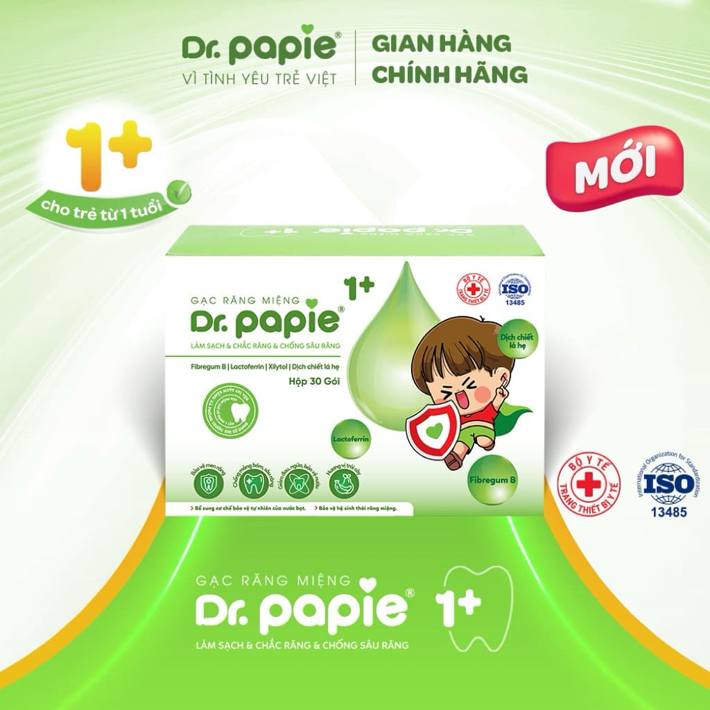 Gạc răng miệng Dr.papie cho bé Từ 1 tuổi ngăn ngừa sâu ,sún răng Hộp 30 gói