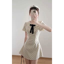 Váy ngắn tay cổ sen đính nơ họa tiết chấm bi chiết eo nhẹ nhàng dáng xòe xixeoshop - V26, V73 2