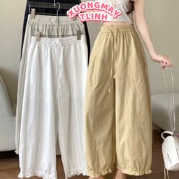 Quần Baggy Kaki Hàn Gấu Bo Nhún Lưng Chun Cách Điệu - Quần Baggy Bo Viền Chun Gấu Siêu Hot Q0003 1