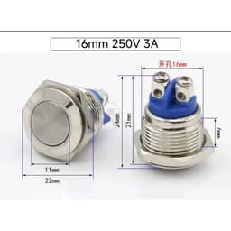 Công tắc Nhấn Nhả 𝟭𝟲𝗺𝗺 Luôn OFF 3A Kim Loại Chân Vít Nút Nhấn Tự Nhả Diy - 3